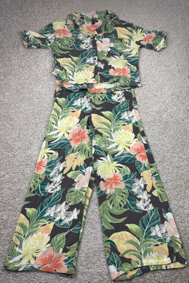 Volcom Excapism 2 Piece Set Women's Medium Wide Leg Tropical Floral Print
