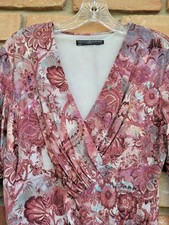 Peruvian Connection Ariana Faux Wrap Dress Sz S Maroon Floral Jersey Knit L/S