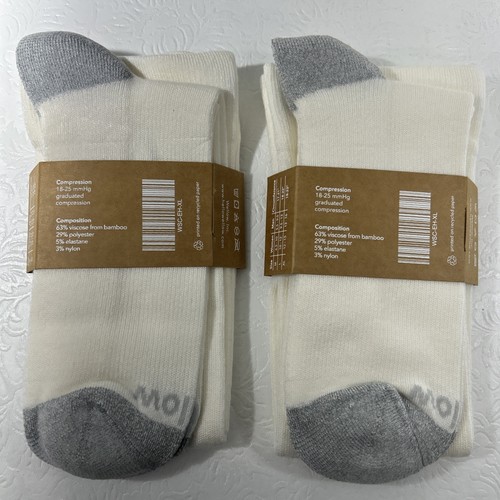 WELLOW Bamboo Blend Compression Socks Knee High 2 Pk X-LARGE 18-25 mmHg White - Bild 2 von 6