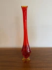 Mid Century Fenton Valencia Orange Amberina 16" 8 Finger Swung Vase