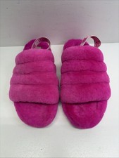  UGG Sz 6 US Fluff Yeah Slides "Rock Rose" Pink Slipper Hot Pink w/ Straps