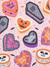 Fabric Printed Kitchen Tablecloth, 60"x84" Oblong, HALLOWEEN CAKES ON PINK, C&C