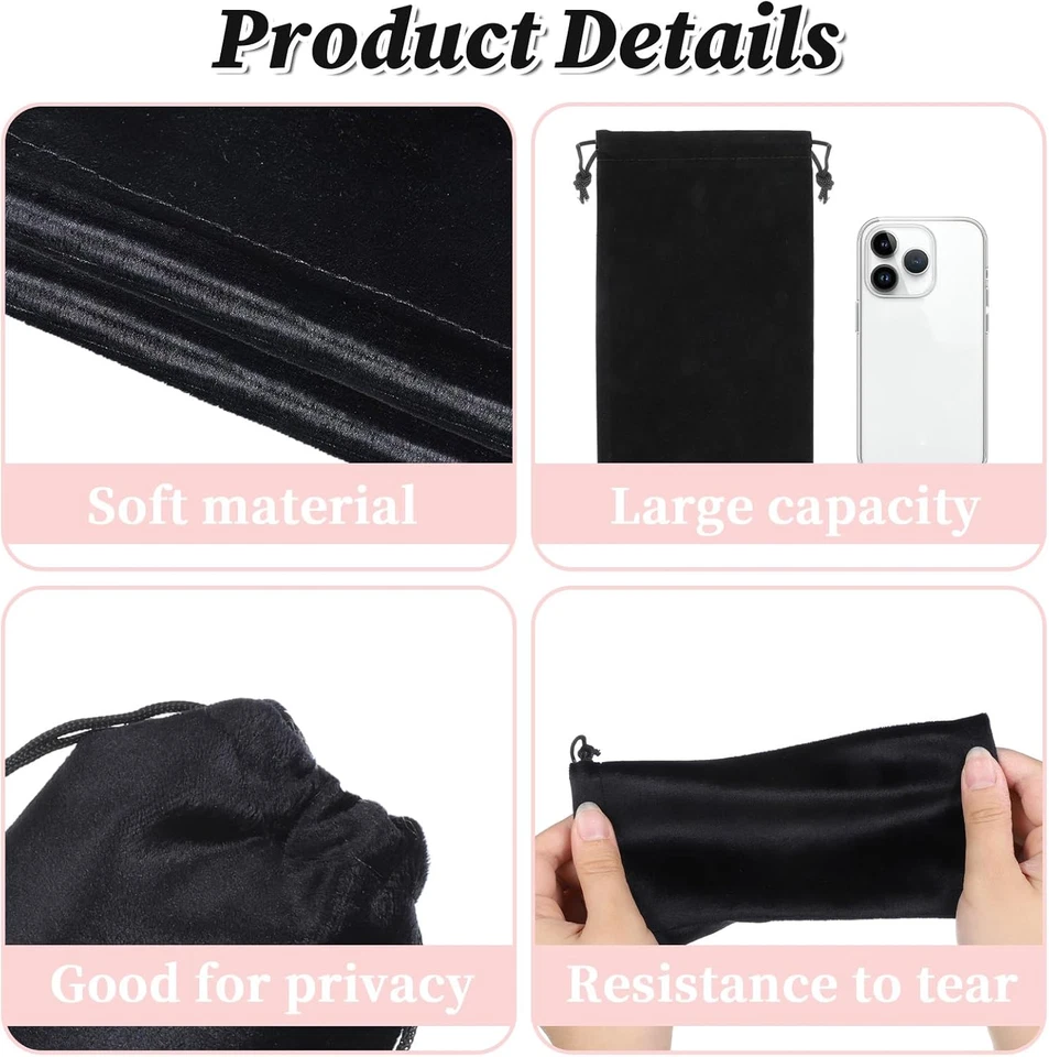 Velvet Drawstring Toy Storage Bags, 6 Pcs Adjustable Organizer Pouches, Black - Image 3 of 4