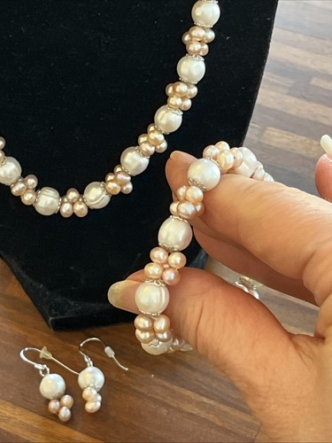 Natural Pink Freshwater Cultured Pearl Necklace & Earrings Set – 14-48" Beaded Jewelry