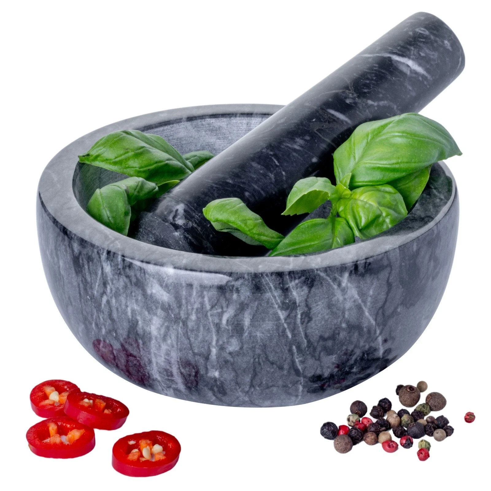 Marble Pestle & Mortar Bowl Grinder Cooking Kitchen Baking Herbs Garlic Salt UK