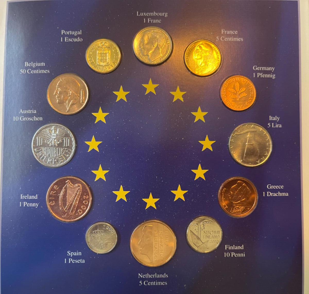 コレクション EUROZONE 12 COUNTRIES COIN SET& BANKNOTE Euro-Zone Countries Collection of the last National Coins 12
