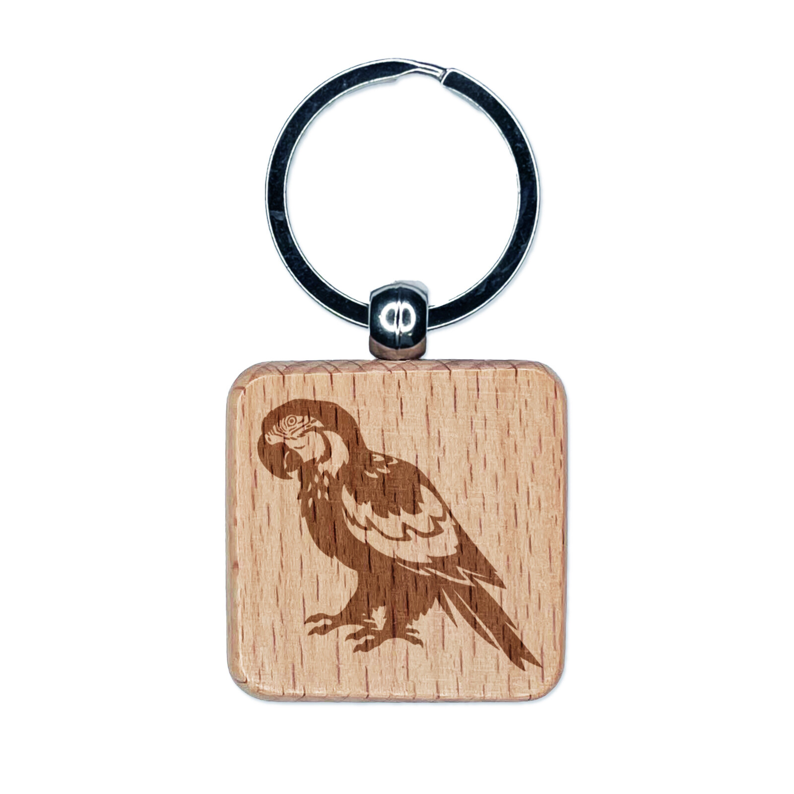 Colorful Macaw Parrot Engraved Wooden Keychain Charm Tag  