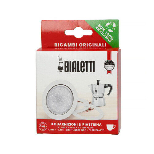 BIALETTI | Ricambi 3 Guarnizioni +1 Piastrina per Moka 3 o 4 Tazze - Foto 1 di 2