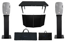 DJ Package w/Black Facade Booth+Bag+2) Totem Stands+Foldable Adjustable DJ Table