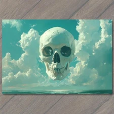 Art Print Skull Floating Ocean Clouds Mysterious Sun Moon Sea Sky Dark Storm