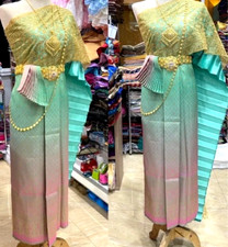 Set of Thai Traditional Vintage Sabai shirt Skirt Thai khmer Thai Dress Wedding