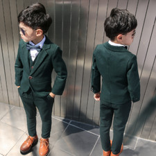 Lot Boys Dark Green Formal Party Set Blazer Vest Pants Tie 4PCS Tuxedo Costume