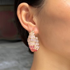 Women Gold Plated Chunky Wide Hoop Earrings Cubic Zirconia Wedding Party Jewelry