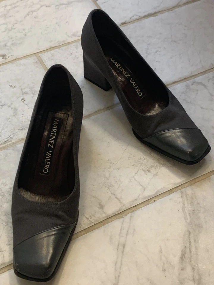 Zapatos de salón Martinez Valero para mujer 4,5 negros tacón bloque punta cuadrada cuero clásico trabajo Foto 2 de 4