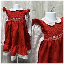 Vintage girls Winnie the pooh smocked dress ruffles bow red Size 6 usa