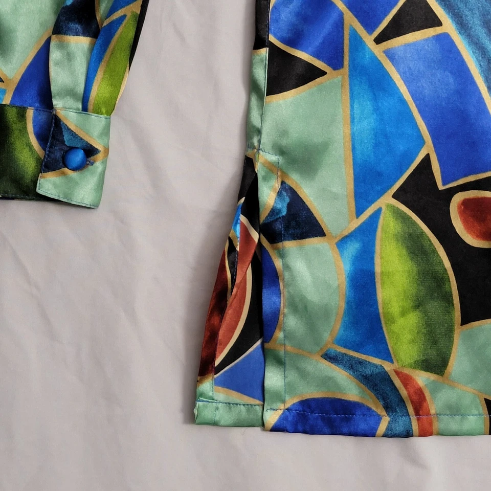 Blusa vintage Christie & Jill abotonada talla mediana drapeada aberturas laterales geométricas  Foto 3 de 4