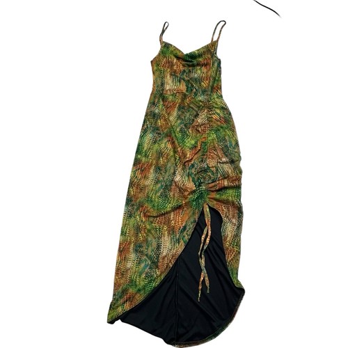PrettyLittleThing Maxi Dress Hi-Lo Hem Asymmetrical Fairy Core Sz 8 Ruched Multi - Picture 9 of 9