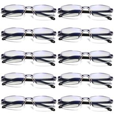 10PK Mens Rectangular Rimless Blue Light Blocking Reading Glasses Unisex Readers