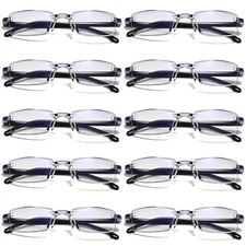 10PK Mens Rectangular Rimless Blue Light Blocking Reading Glasses Unisex Readers