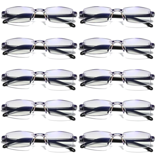 10PK Mens Rectangular Rimless Blue Light Blocking Reading Glasses Unisex Readers