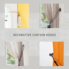 Curtain Tieback Hooks - Set of 2 Adhesive Metal Holdbacks for Drapery