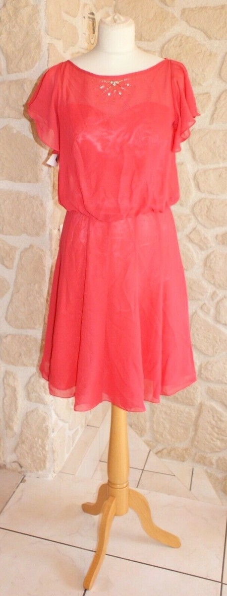 Robe Cocktail Corail Mademoiselle Amour Modèle Seoul - Taille 40 NEUF étiquettes