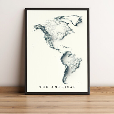 The Americas Map, North America 2D Relief Map, South America Map - 2D Flat
