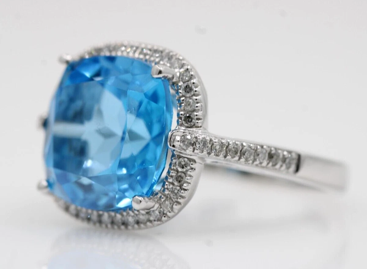 14K White Gold EMA Blue Topaz Diamond Ring Size 7 6.6 Grams eBay