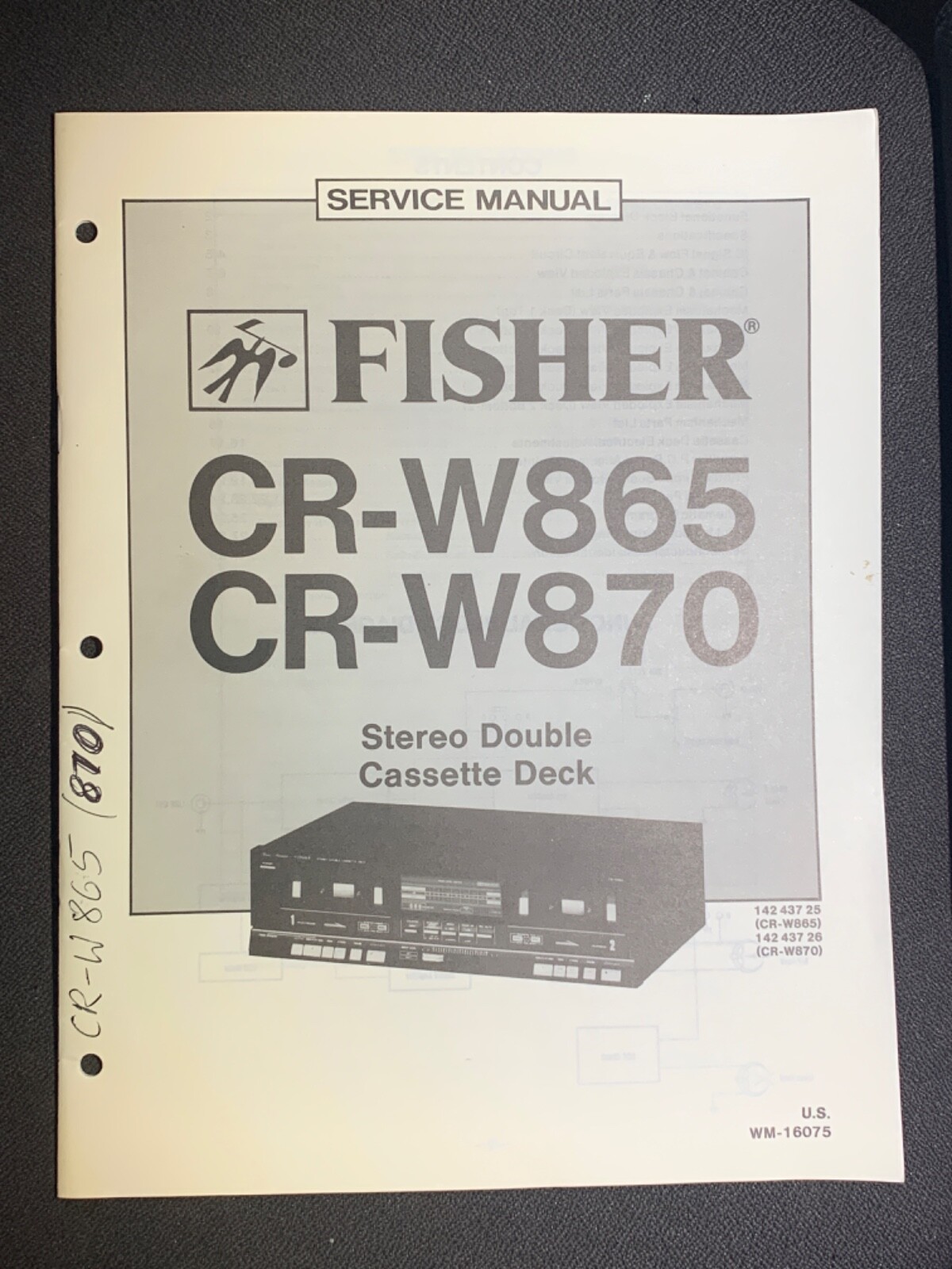 Fisher CR-W865 CR-W870 Stereo Double Cassette Deck Service Manual Original