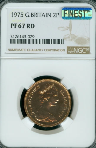 1975 GREAT BRITAIN 2 PENCE NGC PF67 RD PQ MAC FINEST GRADE & SPOTLESS RARE .