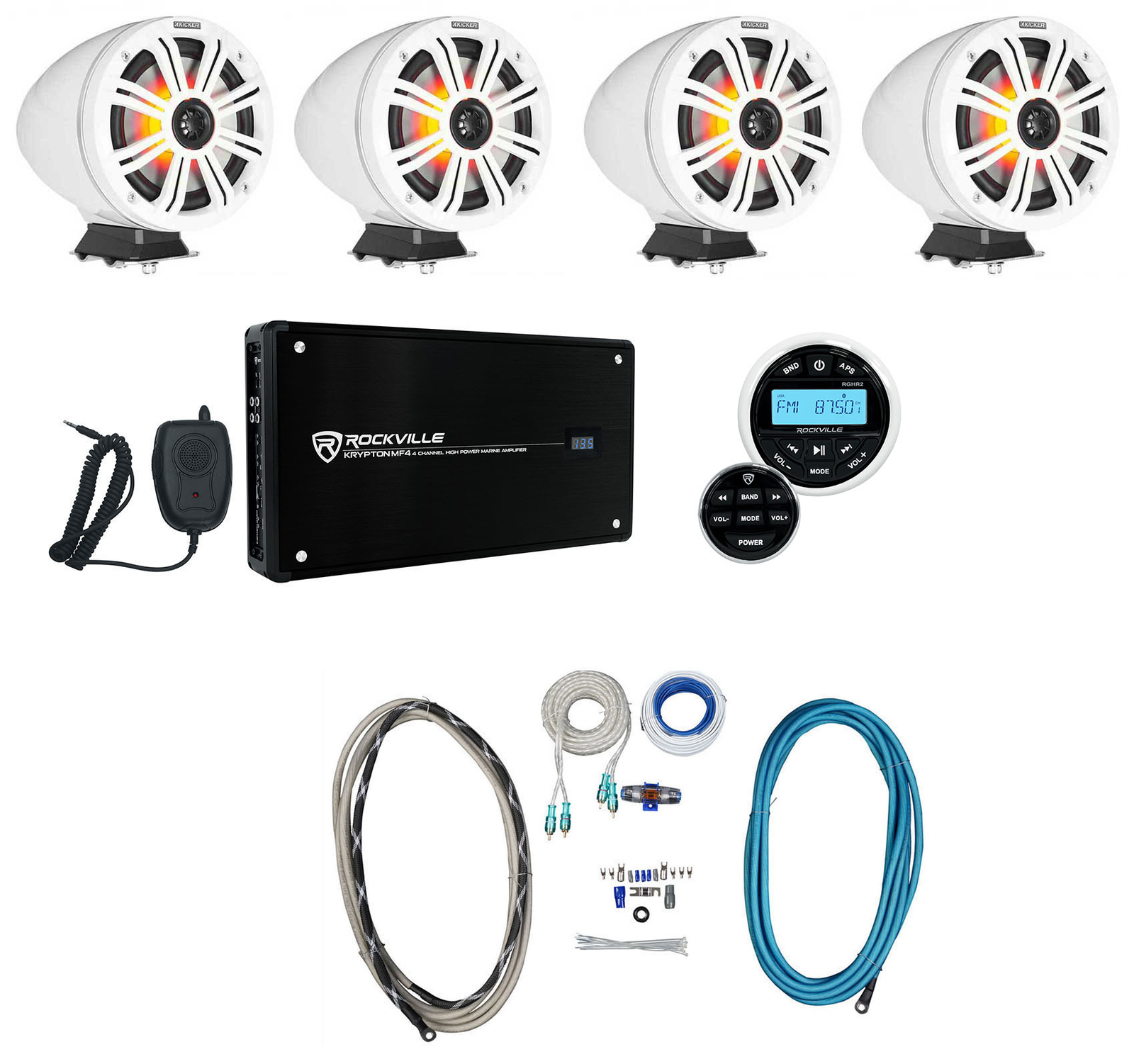 4 KICKER KMFC65 65 195 Вт Белые морские светодиодные колонки для поверхностного монтажа Ресивер Усилитель 166590₽