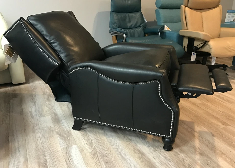 Tumbona reclinable Barcalounger Ashton II de cuero genuino negra perlada Foto 4 de 4