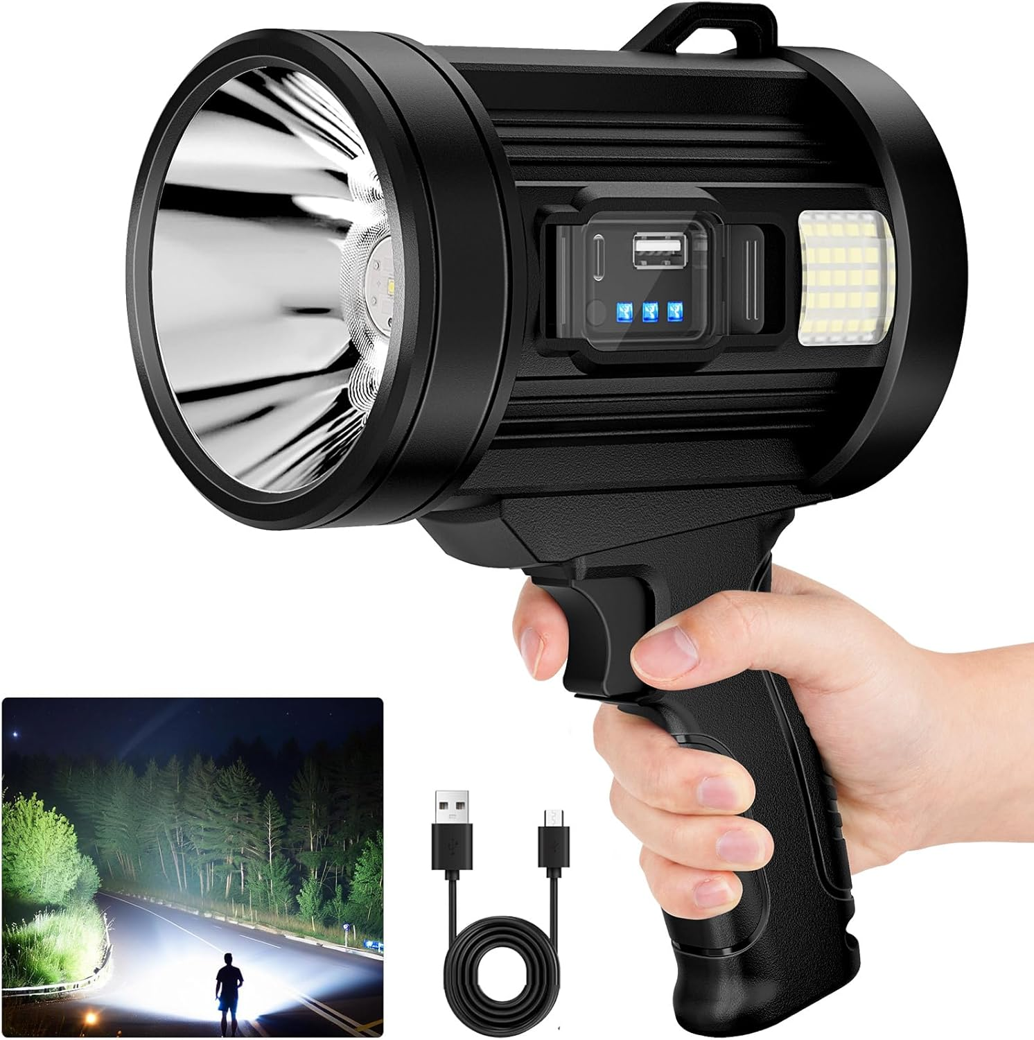 Rechargeable Spotlight Outdoor 1 000 000 Lumens Solar Spotlight Flashlight With