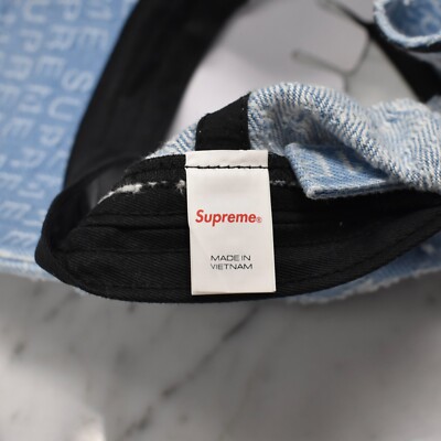 Supreme Needle Punch Denim 6-Panel Script Logo Hat Cap Light Blue