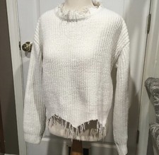 Women’s Dress Forum Los Angeles White Cropped Sweater With Fringe Very Soft