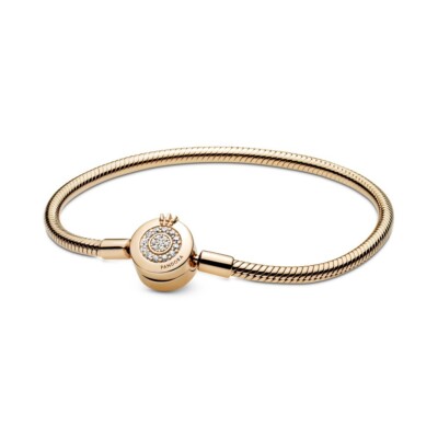 Pandora Moments Gold Sparkling Crown O Snake Chain Bracelet