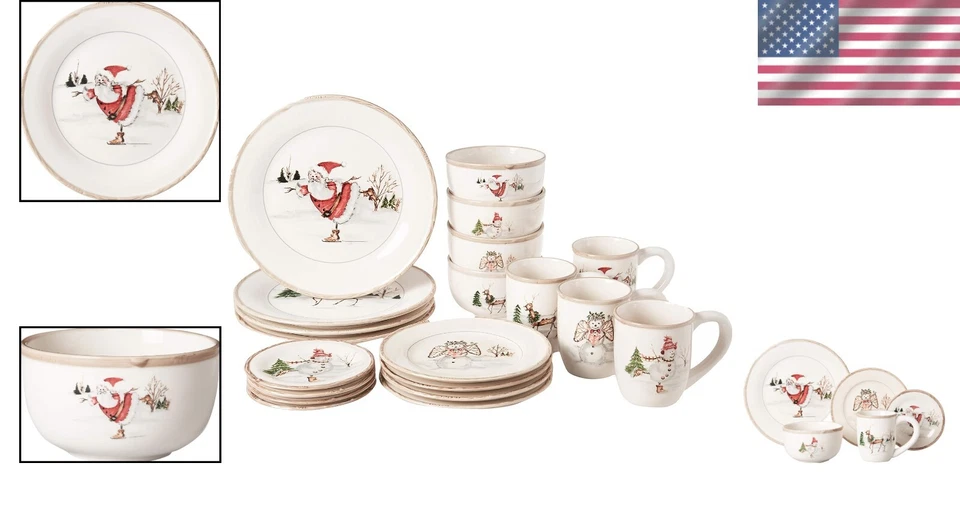 Juego de comedor festivo de loza de 20 piezas - apto para lavavajillas y microondas Foto 2 de 4