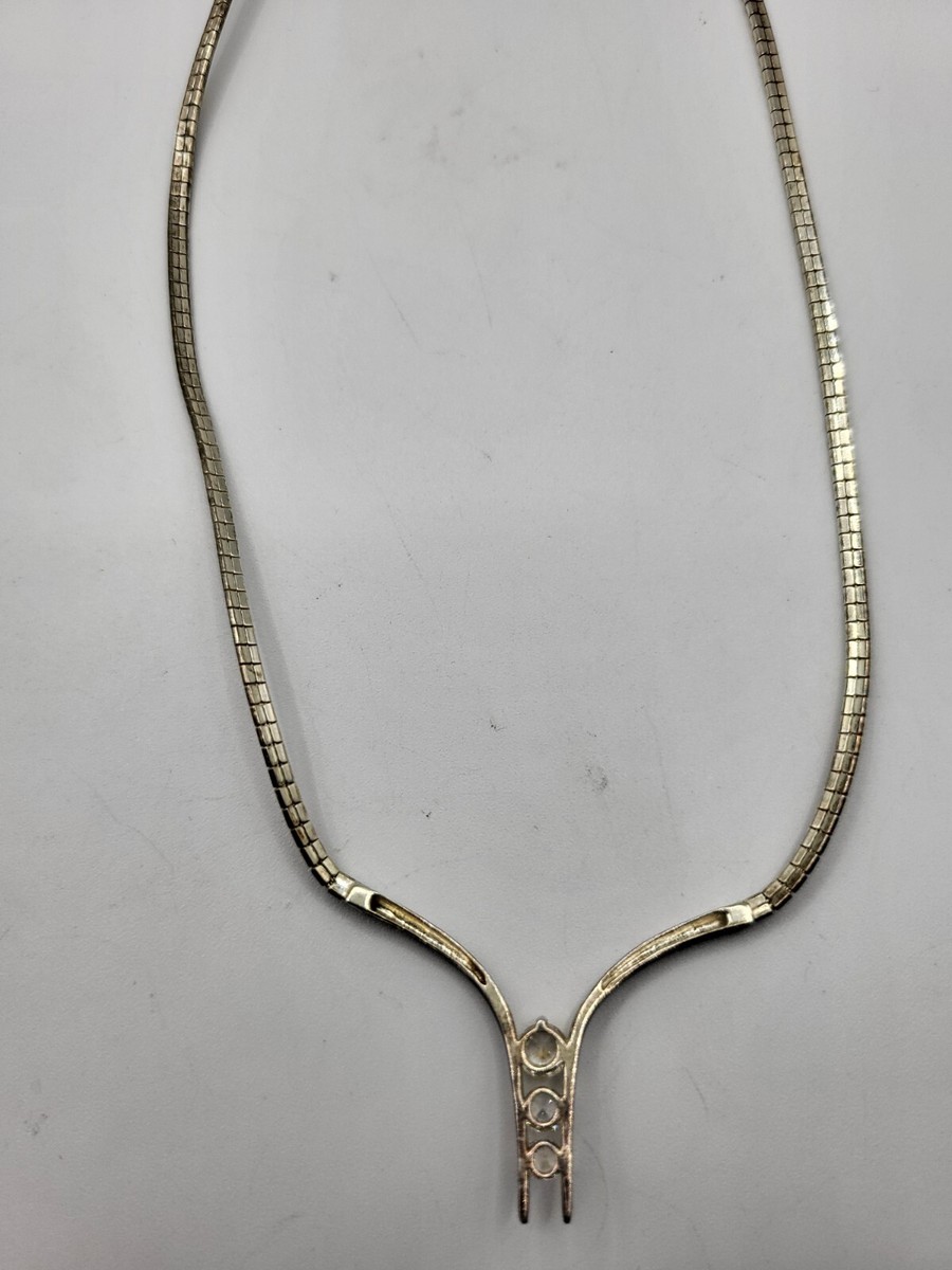 アクセサリー shermer necklace Signed HJS Sherman 925 Sterling CZ Choker Necklace V Shaped