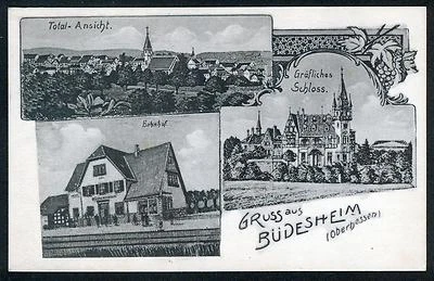 Litho / Lithographie BÜDESHEIM m. Bahnhof (Schöneck b. Nidderau, Karben, Hanau) - Bild 1 von 2