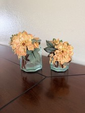 Set of 2 Glass Storage Jars w/ Cork Lids Floral Decor Rustic Farmhouse Decor