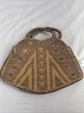 Antique 1920-40s MICRO BEAD Geometric Gold Colored PURSE Bag FLAPPER