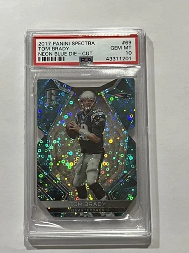 2017 Panini Spectra Tom Brady #69 Neon Blue Die-Cut Blue Jersey /35 PSA 10