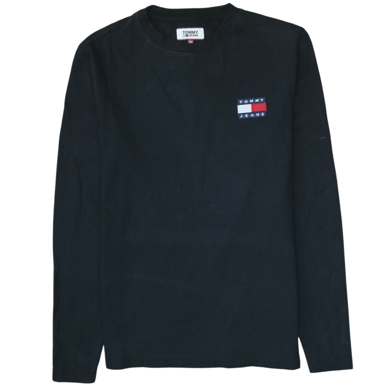 Tommy Jeans Mens Sweatshirt Black Cotton Embroidered Flag Logo Crew Pullover XS