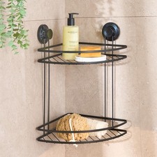 OHS Suction Shower Caddy 2 Tier Wall Mounted Bathroom Corner Storage Shelf