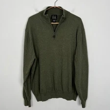 Jos A Bank Signature Collection Men Olive Green Pima Cotton 1/4 Zip Sweater L