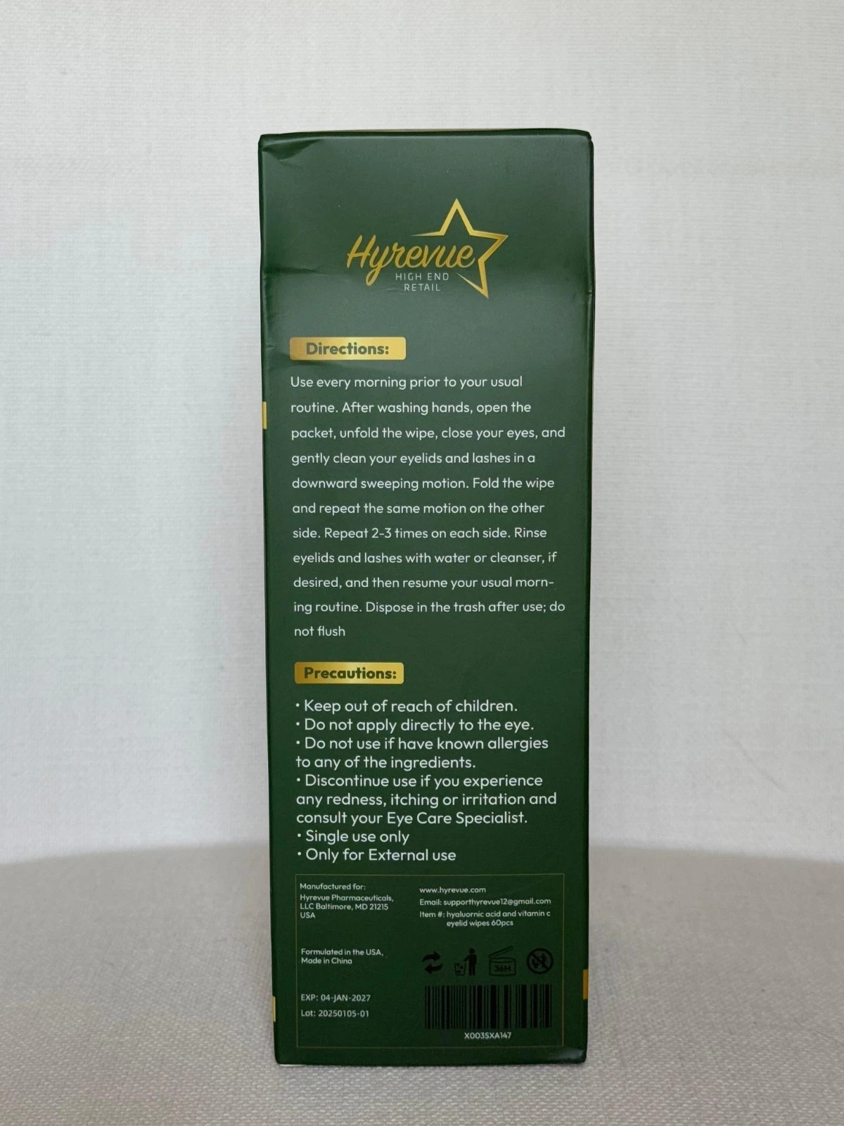 Eyelied Wipes Purified Eyelied Cleansing Wipes with Hyaluronic Acid Vitamin C.