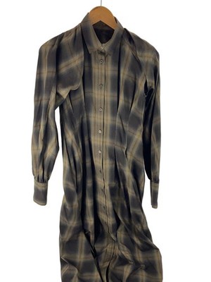 AMERI Long-Sleeve Dress, Size S, Polyester, Brown Check Pattern, 0125205110280