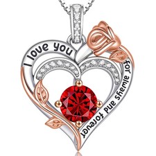 Rose Birthstone Heart Necklaces for 01-White Gold-Jan, Gold-Jan