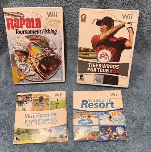 3 Pack Wii Nintendo , Rapala Fishing Tour ,Tigerwood Golf Tour,Wii Sports