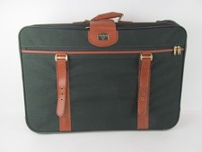 Vintage Antler Racing Green Medium Travel Suitcase With Tan Leather Straps